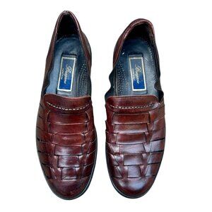 Bragano Vintage Italian Brown Woven Fisherman Sporty Leather  Shoes Size 8.5
